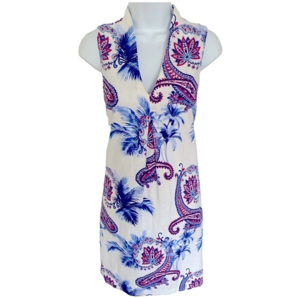 Tommy Bahama Paisley Linen Dress - XS white , blue red print , linen